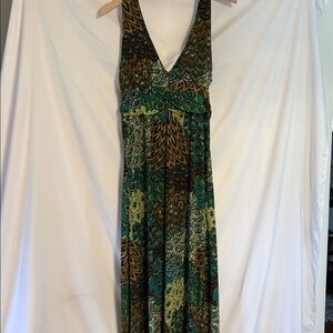 Cristinalove Teal & Green Patterned V-Neck Maxi Dress
